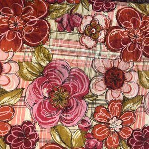 Vintage 1960's full red and pink floral bedspread.  Linen/cotton custom made.